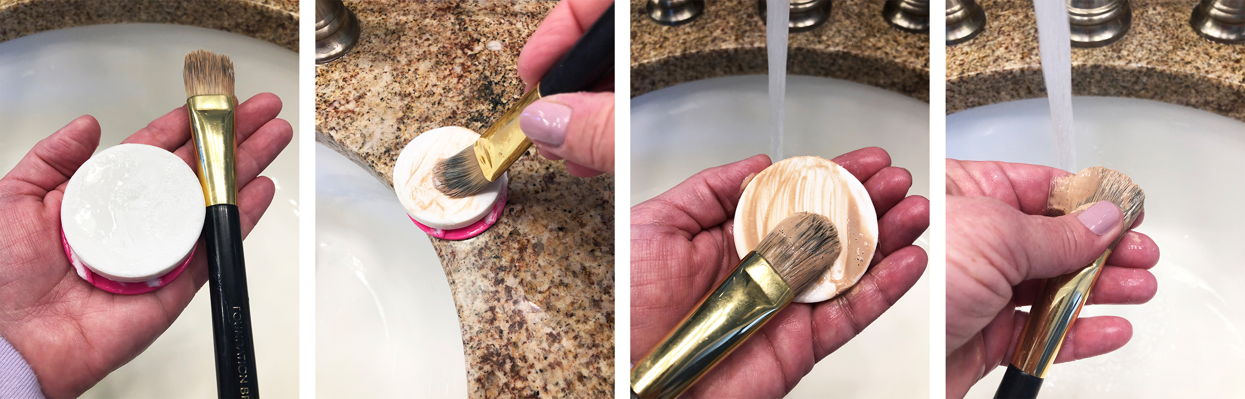 Cleaning a foundation makeup brush
