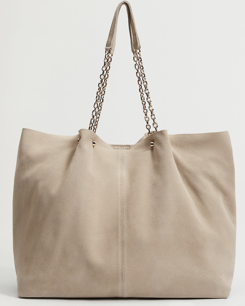 Mango Leather Shopper Bag
