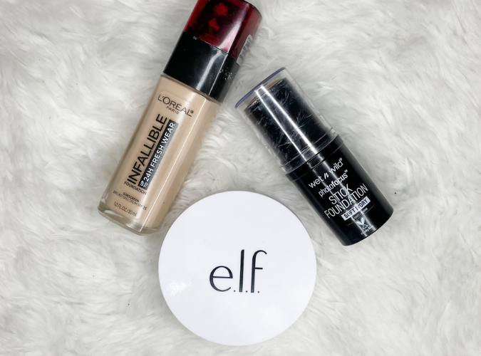L'Oreal Infallible, Wet n Wild PhotoFocus, e.l.f Camo Powder Foundation