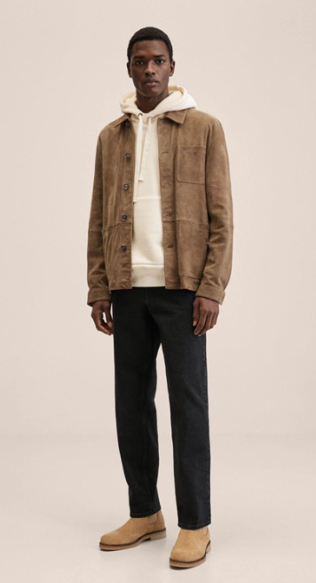 Man wearing suede jacket.