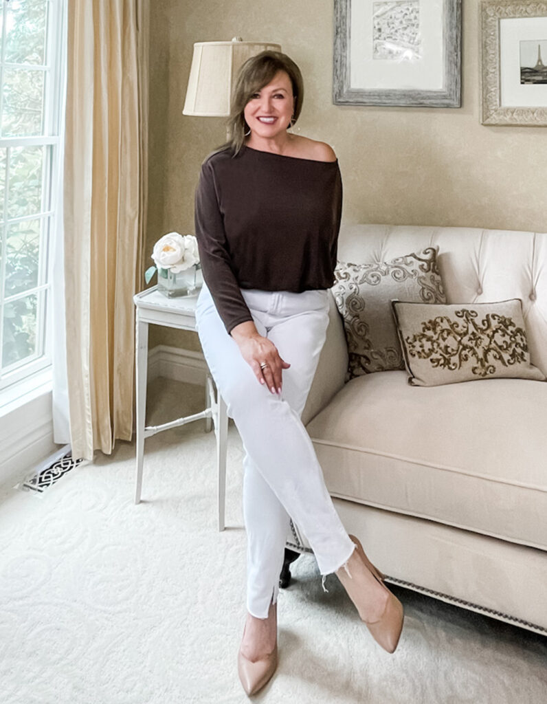 Woman wearing brown clothes