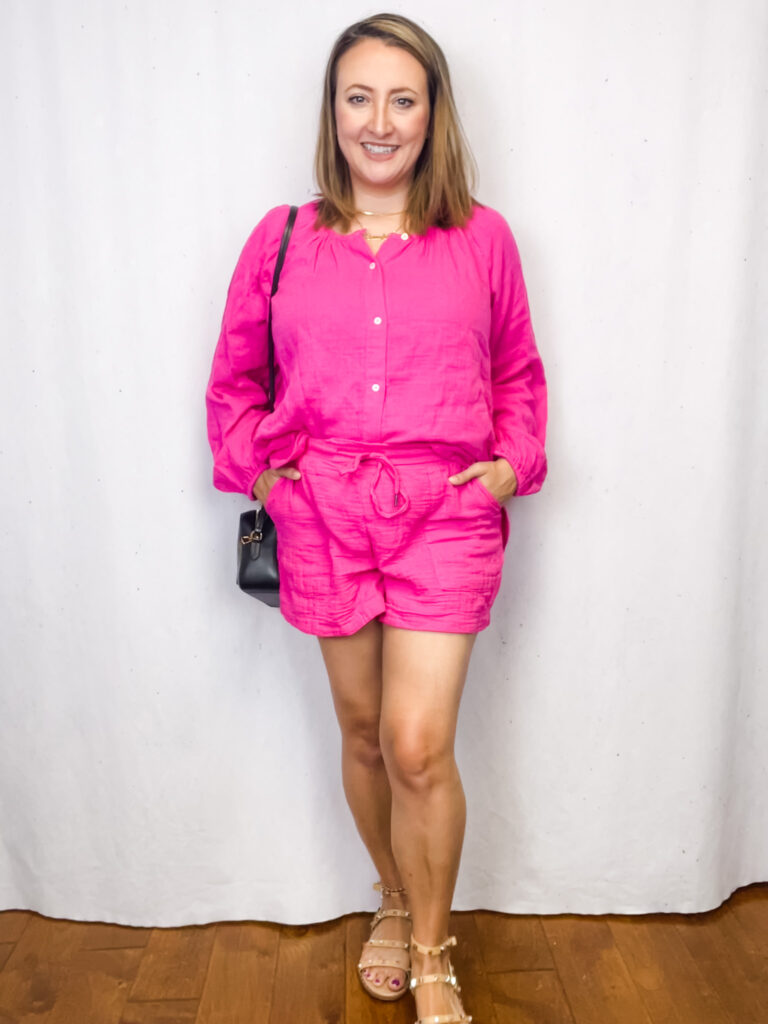 Jennifer of the Harper Girls wearing a Barbie pink outfit