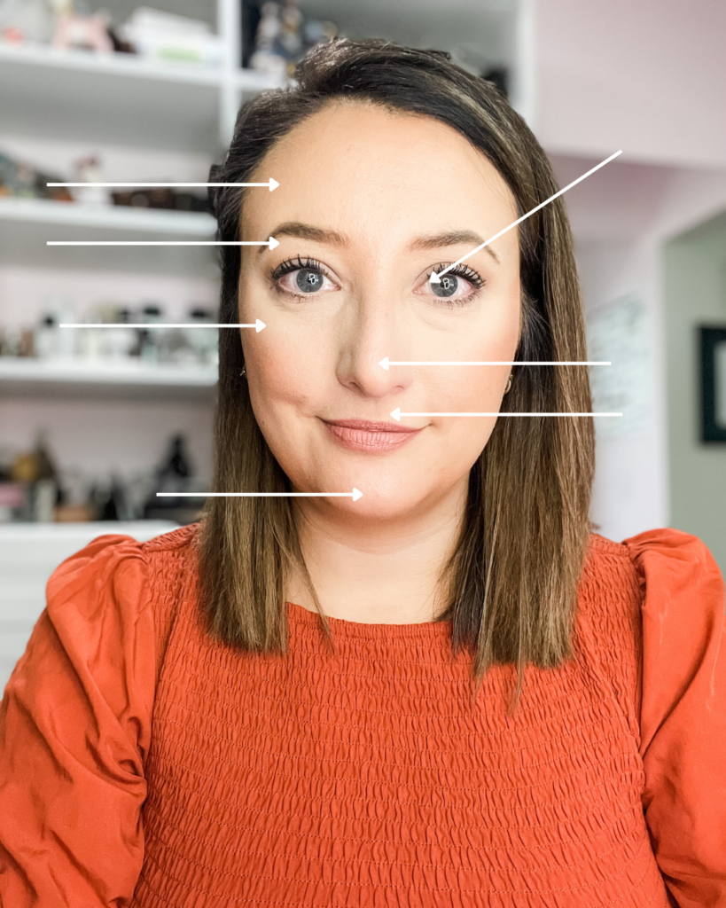 Face with arrows to show where to place highlighter