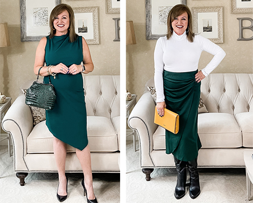 Woman wearing forest green clothes