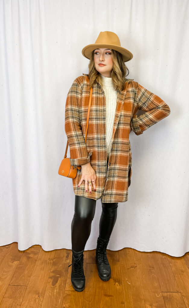 Woman wearing camel fedora