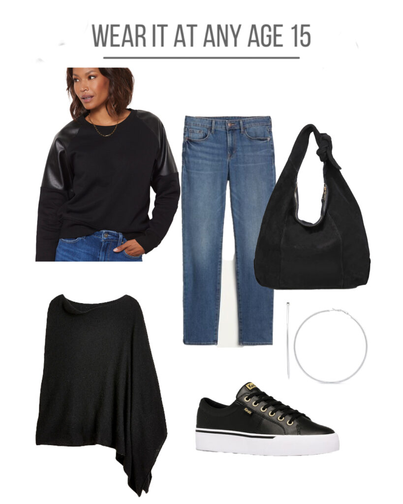 How to Wear it at any Age Faux Leather Sweatshirt
