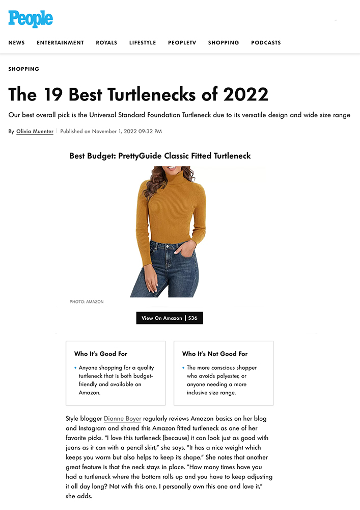 Dianne Harper Boyer of The Harper Girls speaks about the best turtlenecks on people.com
