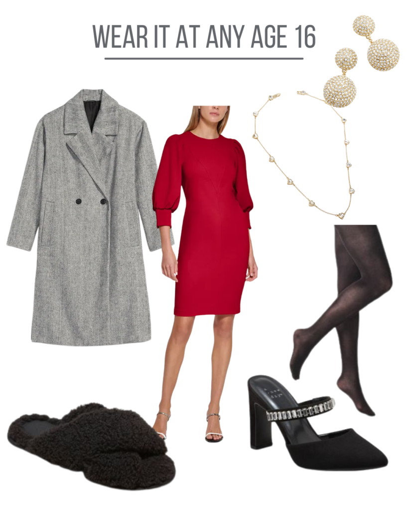 collage of red dress