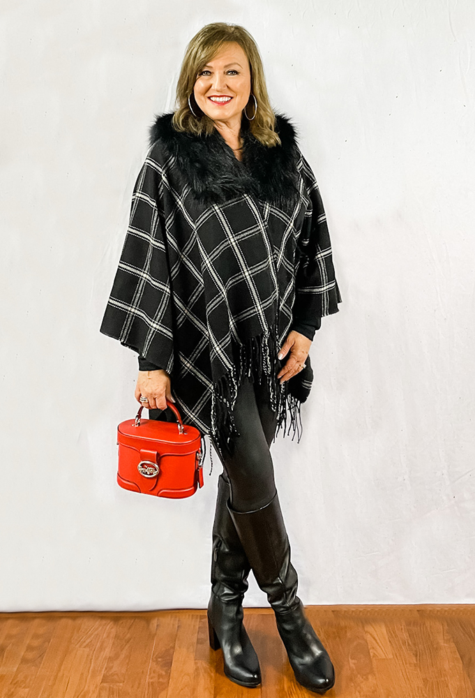 How to wear it at any age woman wearing plaid cape