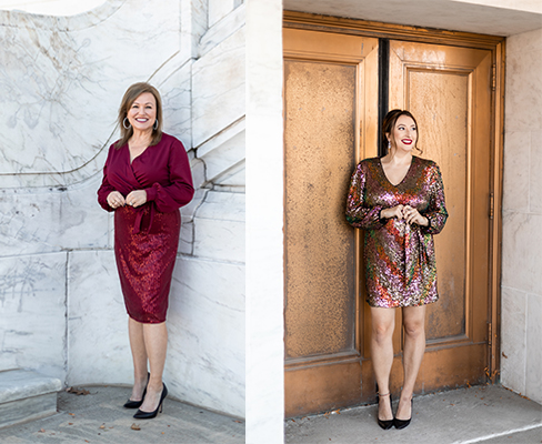 the harper girls wearing holiday dresses