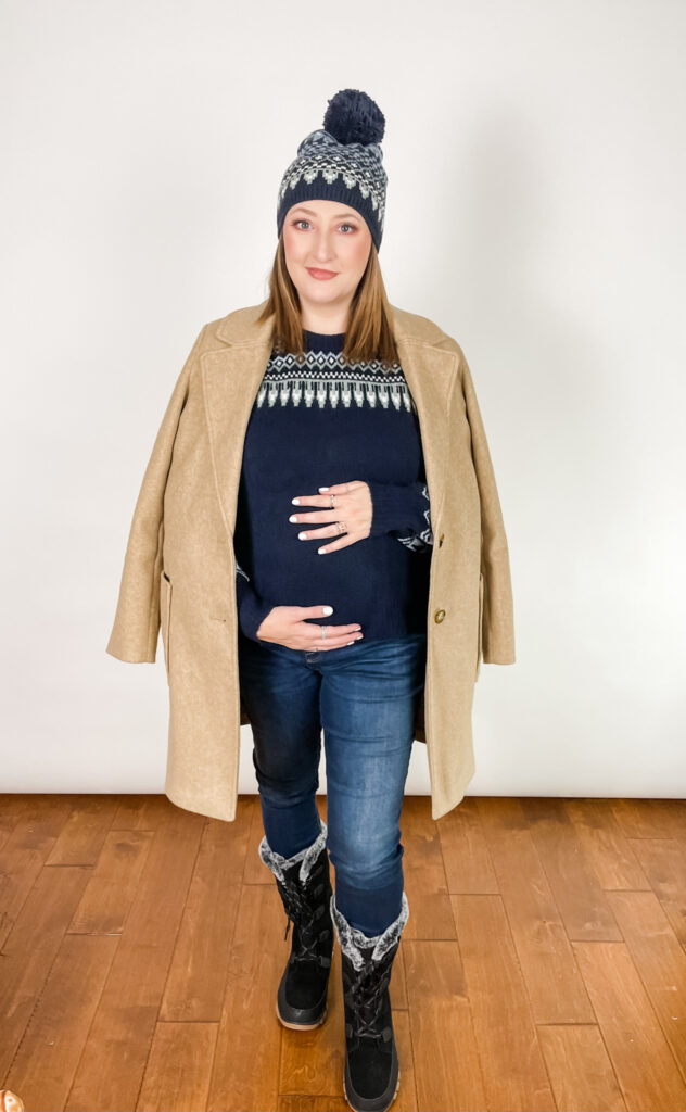 How to wear it at any age. Woman wearing fair isle sweater with matching beanie.