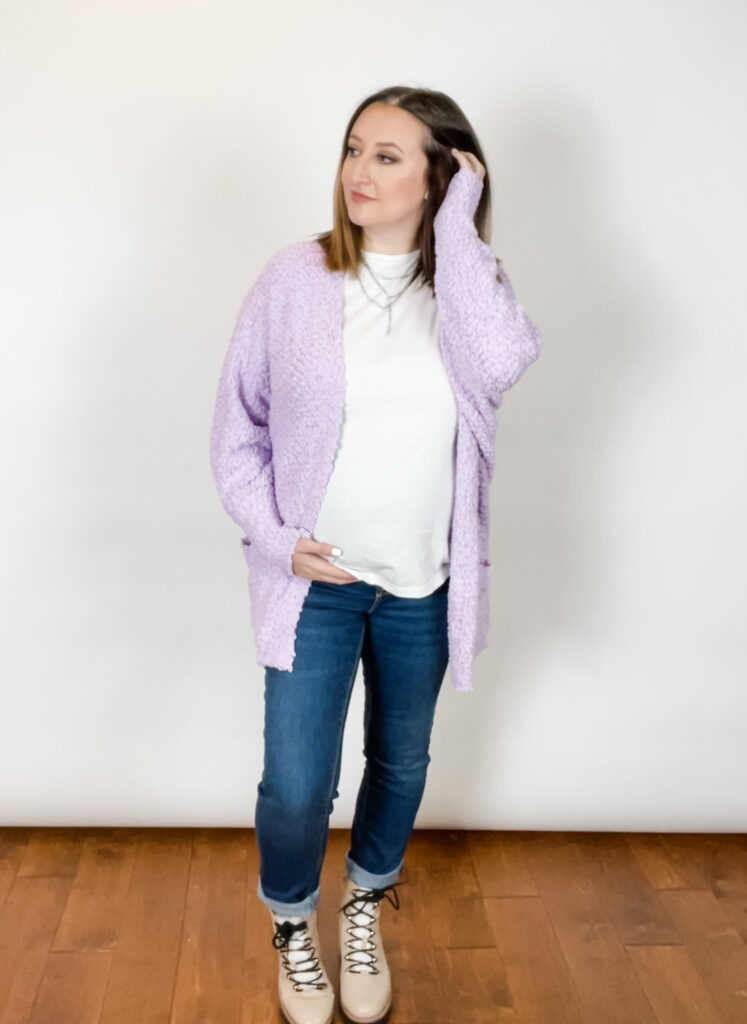 Lavender cardigan for how to wear it at any age