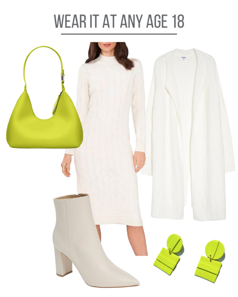 Neon green purse clothing collage