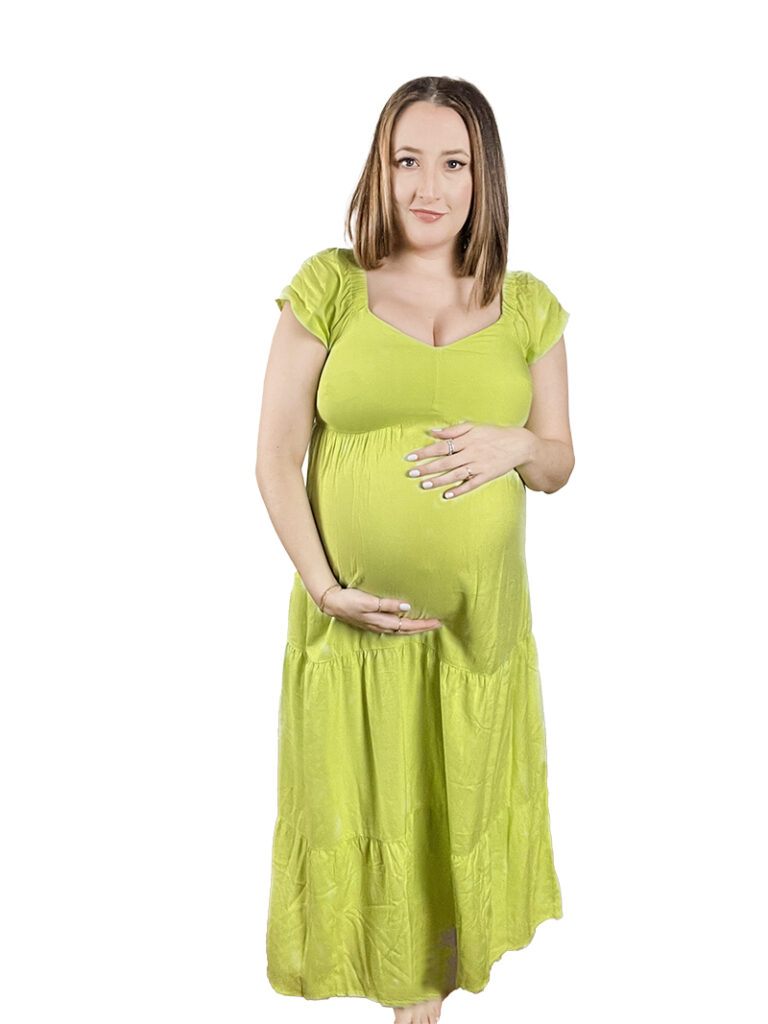 woman wearing a lime green dress