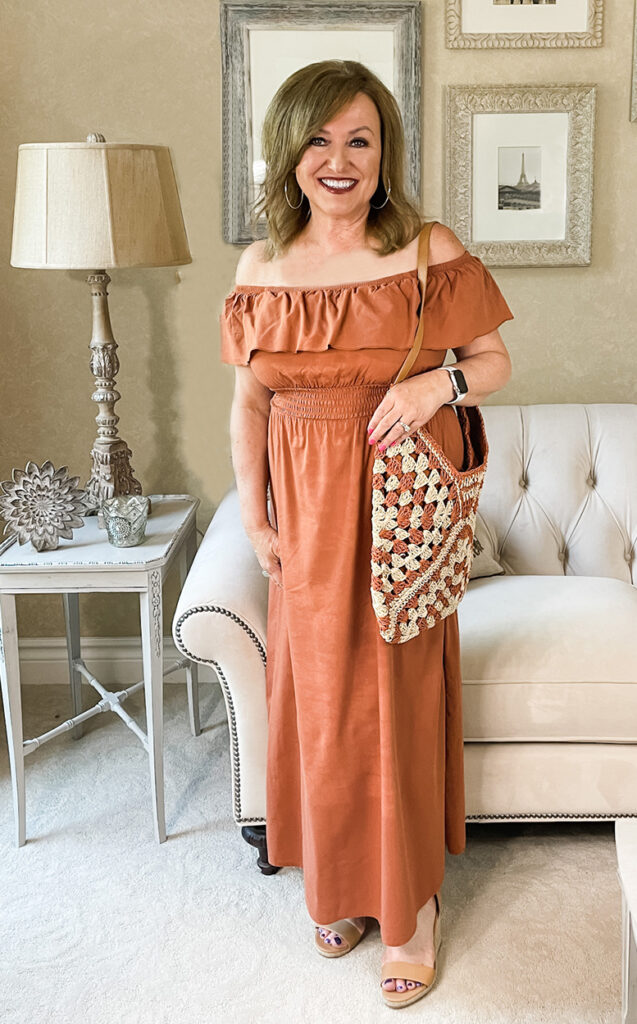 Woman wearing off the shoulder dress