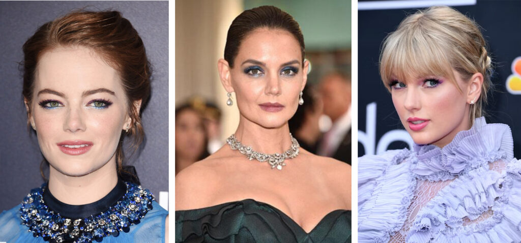 Celebrities wearing colorful eyeshadow.