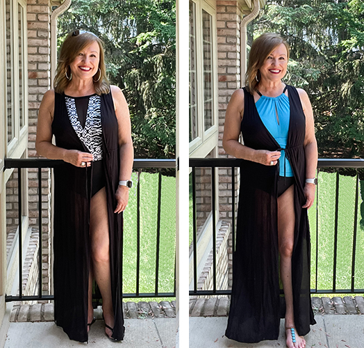 Over 50 woman wearing flattering swimsuits