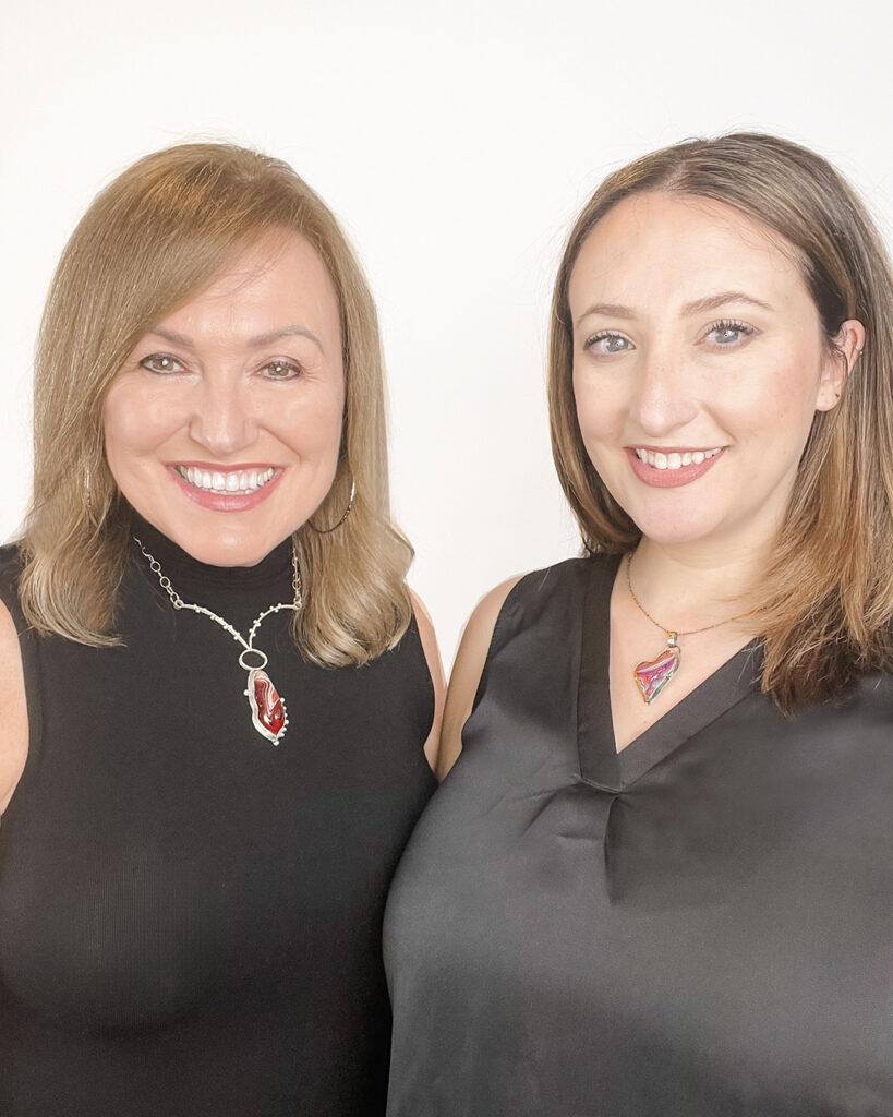 The Harper Girls wearing fordite jewelry