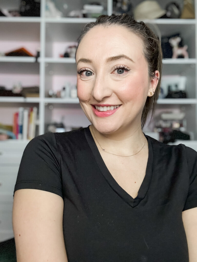 Woman wearing strawberry makeup