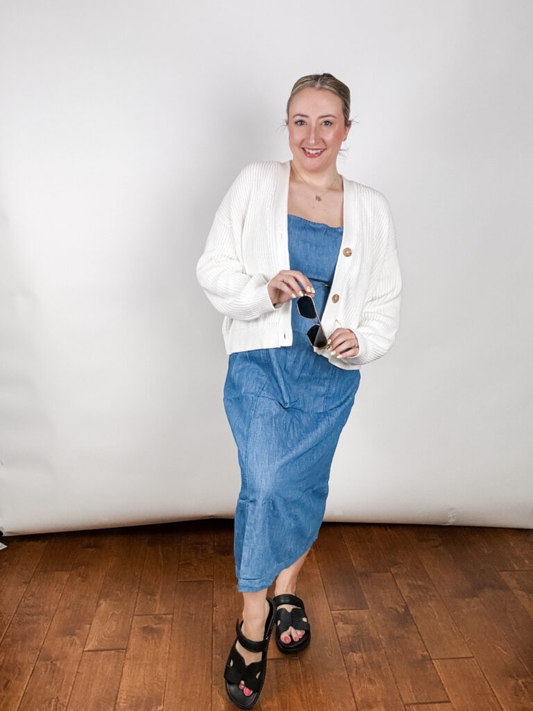 Woman in denim dress