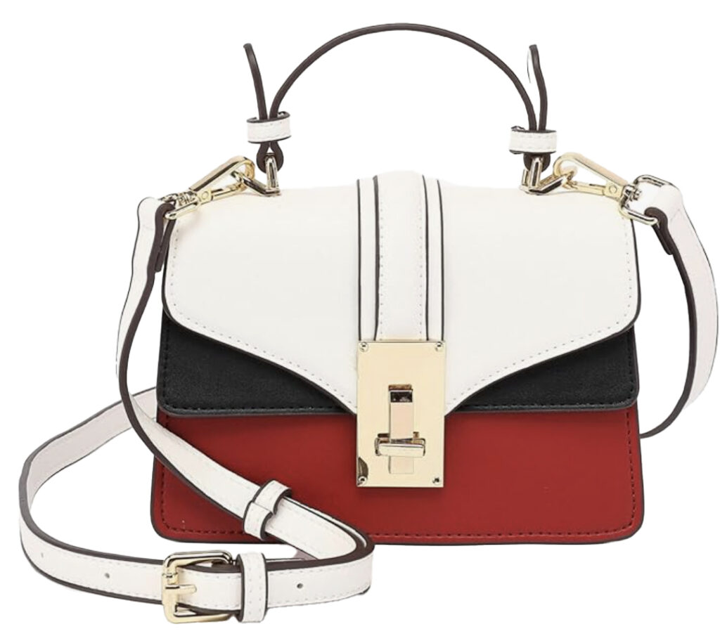 red white and blue handbag